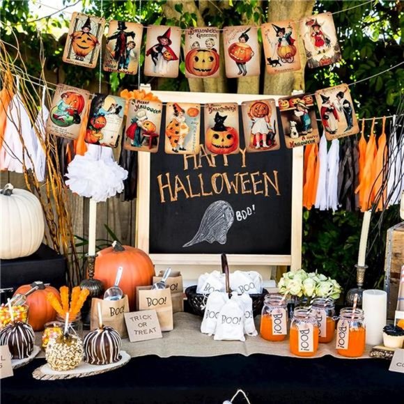 2Pcs Vintage Halloween Victorian Style Hanging Banner Garlands Decoration - Picture 5 of 6